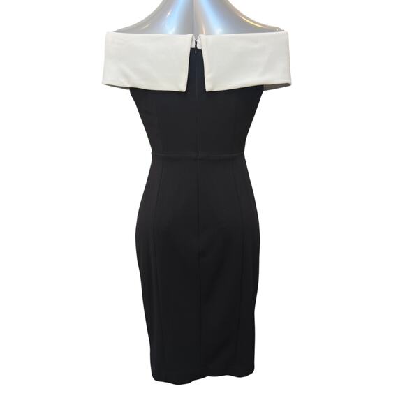 NWT Calvin Klein Fold Over Off The Shoulder Sheath Dress Women's 4 Black White - Picture 2 of 6